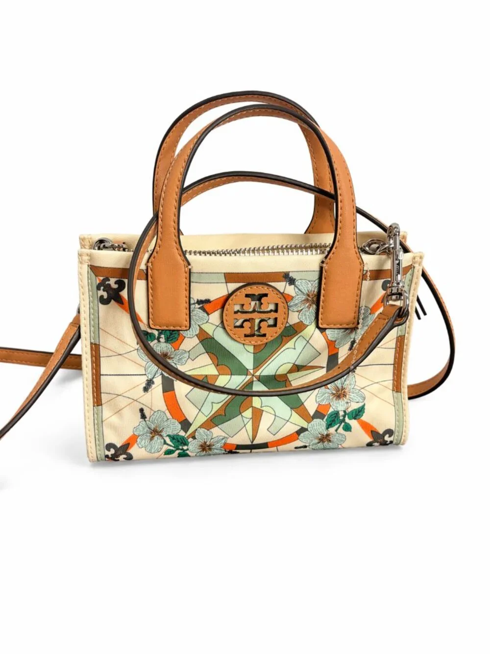 Tory Burch Ella Printed Nylon Mini Tote Bag Crossbody French Cream Floral - Picture 6 of 9
